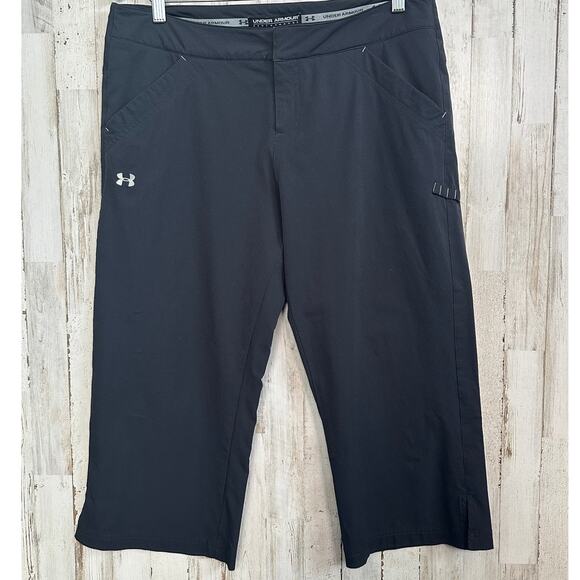 Under Armour Golf Pants 12 Womens Black Crop Straight Leg Hike Water Resistant - Picture 1 of 13